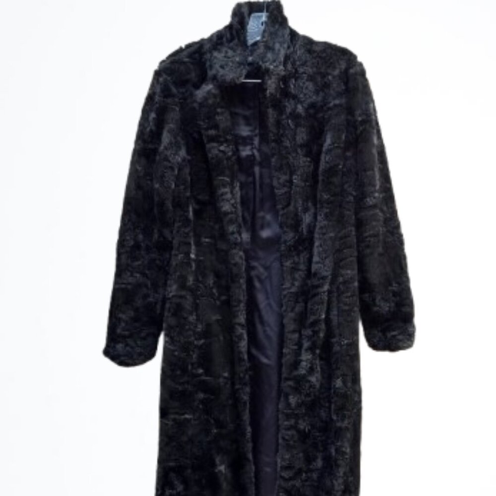 Betsy Johnson Maxi Faux Fur Black Coat S-M